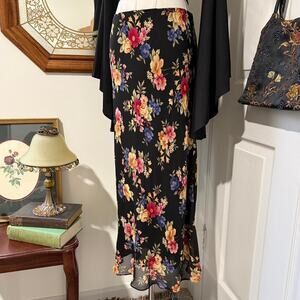 VTG 90s Jones New York Sport Black & Multicolor Floral Feminine Maxi Skirt 12